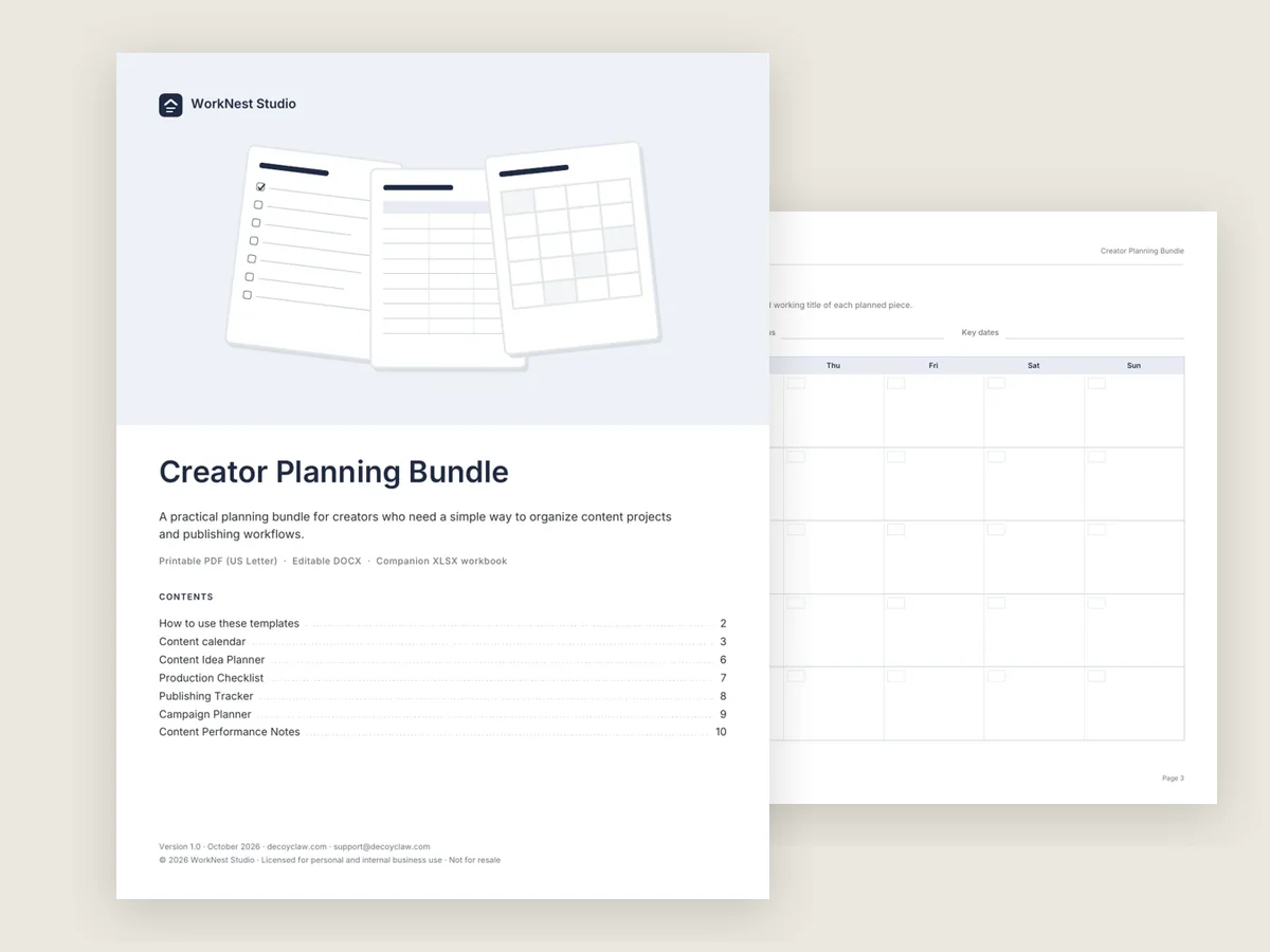 Pages from the Creator Planning Bundle
